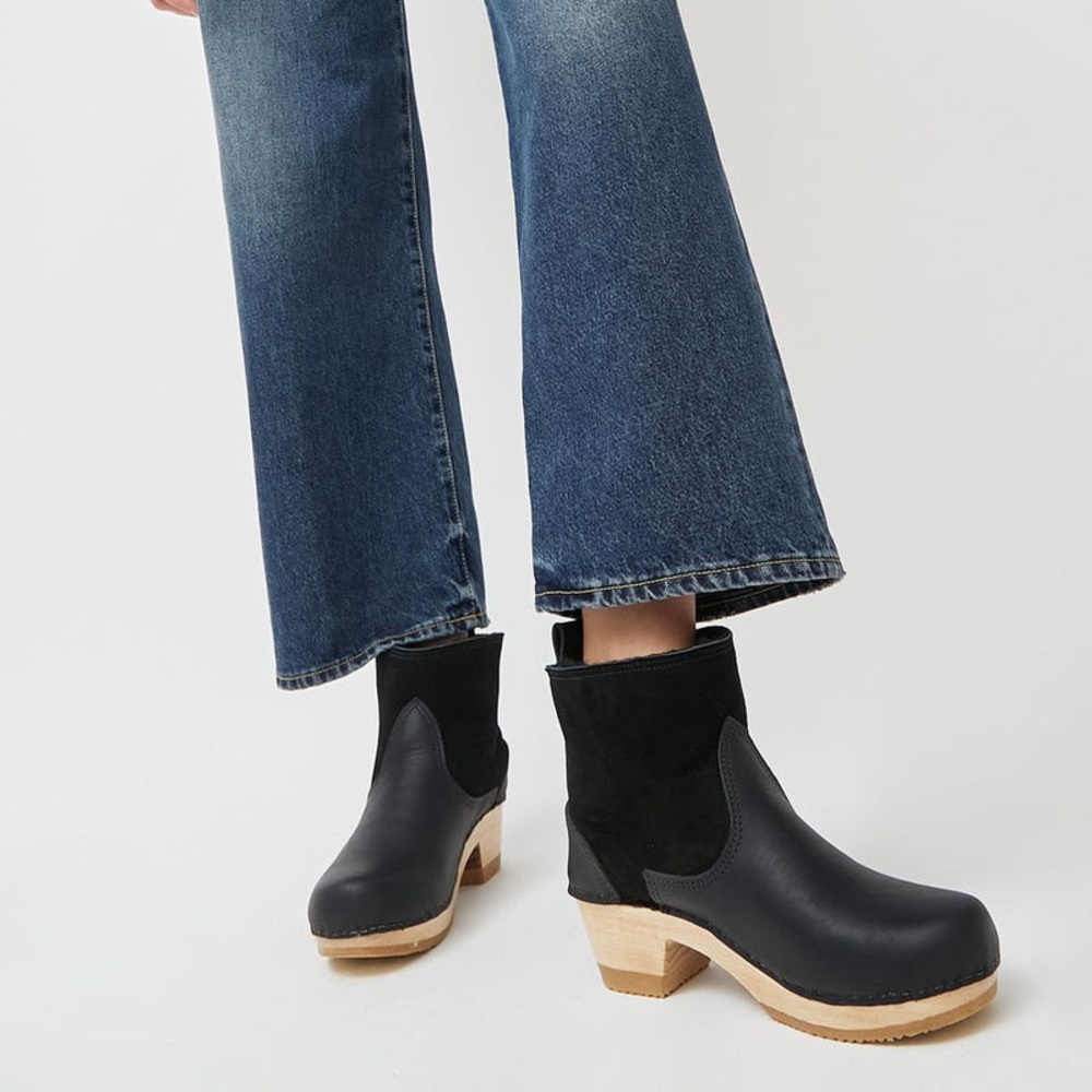 No. 6 Black Shearling Clog Boots